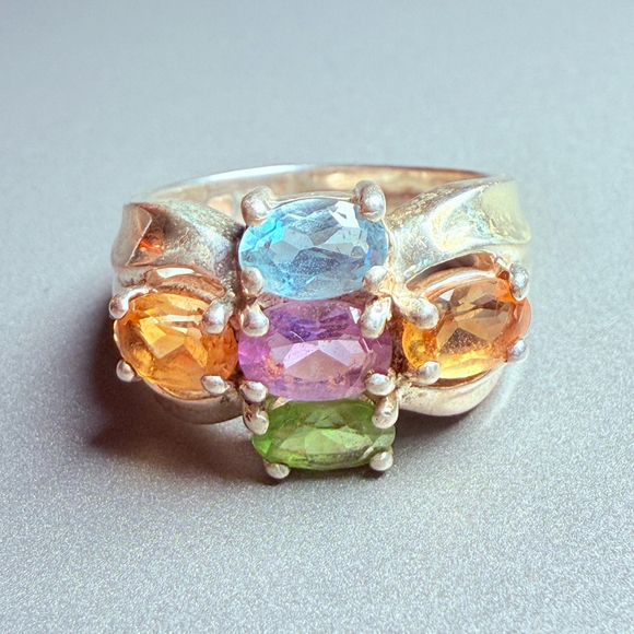 Sterling Silver 925 Confetti Topaz, Peridot, Citrine, Amethyst